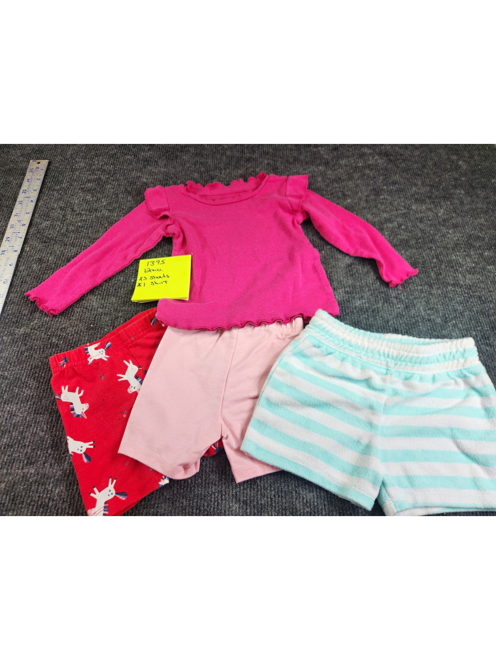 Mix Baby Girl Clothing Lot 12M 3 Shorts + Long Sleeve Top Bunny Cotton Blend